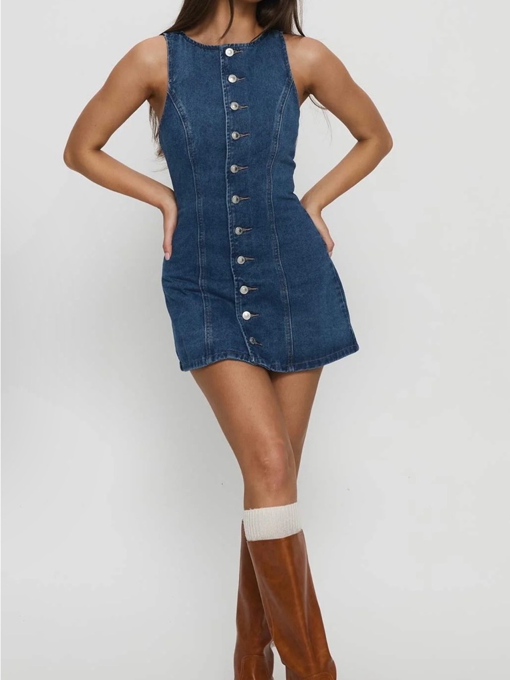 Princess Polly Yumiko Denim Skirted Romper Size 2